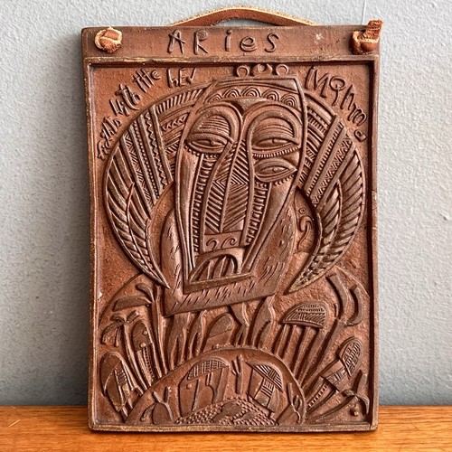 Vintage carved terracotta tile - carved,
