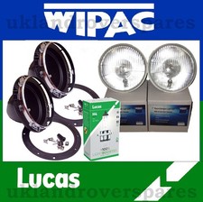 LAND ROVER SERIES HEADLIGHT KIT-2 HALOGEN HEADLIGHTS-2 PLASTIC BOWLS & H4 +100%