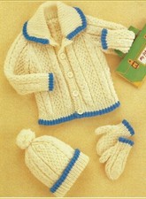 Baby Aran Jacket, Bobble Hat