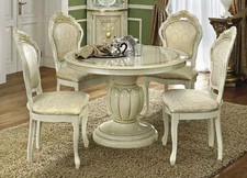 Leonardo Cream Finish Italian Round Extension Dining Table with 4 Chairs