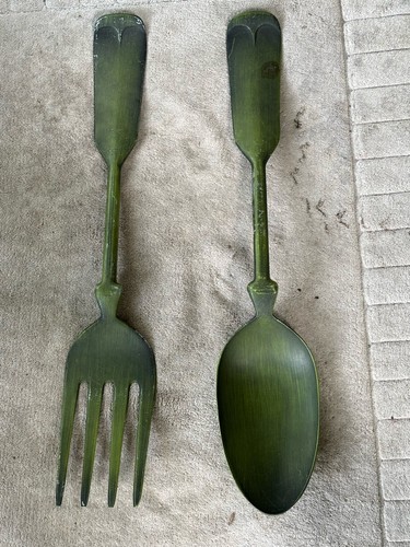 Giant green spoon and fork - and, set
