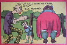 1911 Comic DIRTY OLD MAN BENDING LADY GO ON DAD GIVE HER ONE I WON'T TELL MOTHER