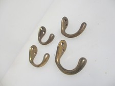Antique Iron Hooks Old Coat Hook Hangers Vintage Brass Plated x4