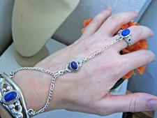 VINTAGE SOLID SILVER EGYPTIAN REVIVAL SLAVE BRACELET RING ATTACHED PENDANT 7" 8"