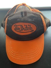 Vintage VON DUTCH Trucker Cap Orange& Brown Snap Back fastener