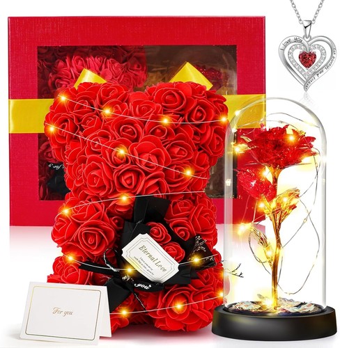 Valentines day rose bear - valentines,