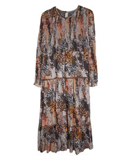 Anthropologie Conditions Apply Flared Maxi Dress Small Brown Print Boho Hippie