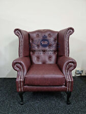 Chesterfield Queen Anne Wing Back Chair in Chestnut Bonded Leather