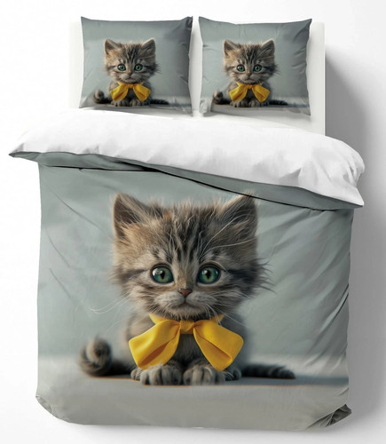 Printed cat duvet cover set - cat,