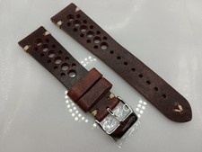 New Watchgecko 22mm Rally Racing Genuine Leather Dark Brown Watch Strap 6A484