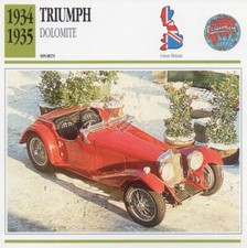 1934-1935 TRIUMPH DOLOMITE Sports Classic Car Photo/Info Maxi Card