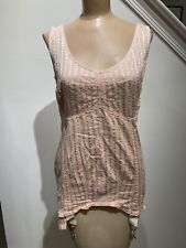 VTG 50s CORSELETTE OPEN BOTTOM 6 GARTER PEACH BROCADE CORSET GIRDLE