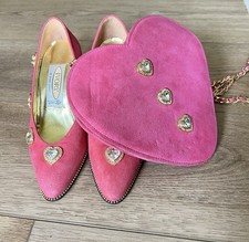 Vintage Suede Heart wedge heels & Bag Set by Ivory of Bond Street 35.5 fits UK3