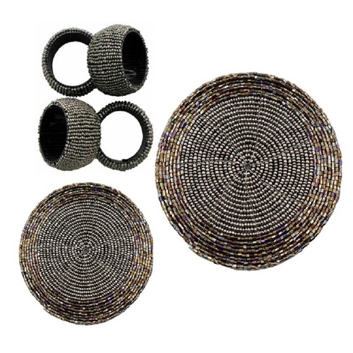 Bronze silver beaded coasters - bronze/silver,