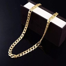 Mens 18K Yellow Gold GP 10MM Classic Curb Chain Solid Heavy Link Necklace 24"