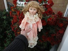 DOLL Leonardo collection PORCELAIN Young Girl Child LARGE 41 cm Vintage PINK 16"