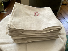 Vintage Serviettes, Letters DB Cotton Damask Napkins, French Table Linen 6pc