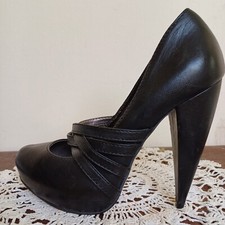 Black Leather Aldo sz 38 Platform 5 inch Stilleto Strappy Bondage Court Shoes