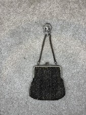 Antique Edwardian Chatelaine Steel Cut Beaded Purse 1900s Vintage Evening Bag
