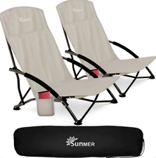 SUNMER Set of 2 Folding Beach Chair with Side Pocket & Carry Bag Grade A