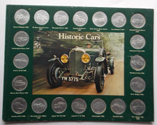 SHELL HISTORIC CARS COIN COLLECTION SET of 20 MOUNTED  1970, VW, MG ,JAG ,