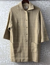 Vintage 1960s Cadillac Women’s L Beige Tan Wool Long Cardigan Sweater Jacket