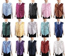 New Kids Children Boy Paisley Design Waistcoat Vest and Tie Handkerchief Set UK