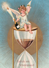 Edwardian New Year Postcard Cherub Hour Glass Geluk En Voorspoed Posted 1906