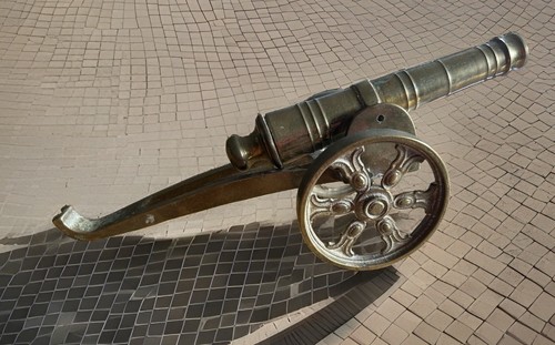Vintage brass military cannon - vintage,