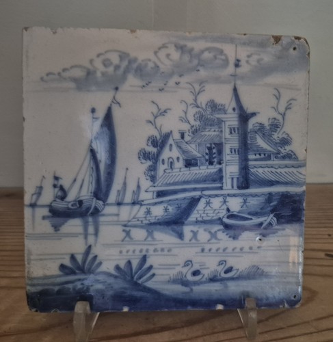 Antique 18thc dutch delft tile - antique,