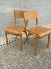 Vintage Plywood Stacking School Chairs - Pair (X2) Made In Hong