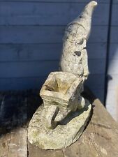 Antique 60s stone garden statue Garden Gnome Smoking Pipe with Whellbarrow