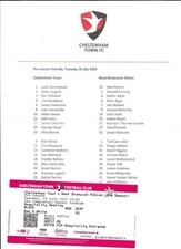 2023/24 Cheltenham Town v West Bromwich Albion Friendly Teamsheet & Ticket