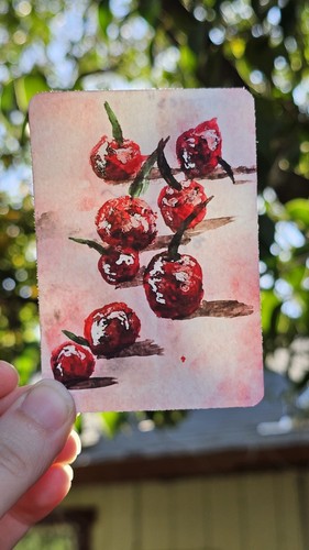 Aceo signed print cherries - print,