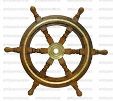 18" Vintage Wooden Ship Wheel Steering Pirate Wood Brass Décor Fishing Wall Boat
