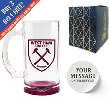 Personalised Engraved West Ham Beer Mug, Gift Boxed, Football Beer Glass