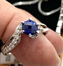 Lovely 925 Silver Royal Blue and White Crystal Ring & Bracelet Set - Size R