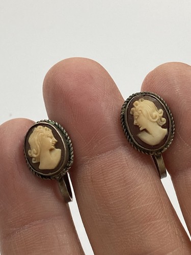Vintage cameo earrings carved - vintage,