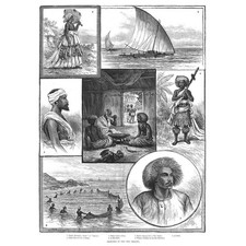 FIJI Views of Native Life - Antique Print 1887