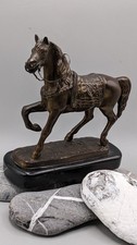 Vintage Spelter Metal Horse Figurine on Wooden Base – Bronze Finish Statue