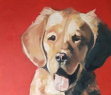 OIL PAINTING SIGNED FINE ART DOG PUPPY PORTRAIT ANIMAL PET GOLDEN RETRIEVER RED