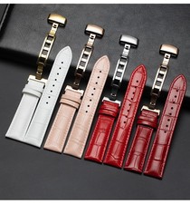 Cowhide Crocodile Grain Genuine Leather Watch Band Butterfly Buckle Strap12-22mm