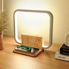 INSSISAIN Bedside Lamp with 10W Wireless Charger, Wake up Light, Snooze, Clock