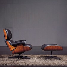 UK Eames Lounge Chair And Ottoman Genuine Leather Club Seat Swivel Armchair