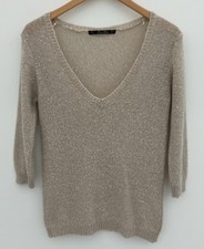 Zara Knit Beige Shimmer Sequin Jumper Size M - Please Read Description