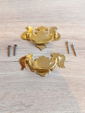 2x Ornate Solid Brass Vintage Oval Cabinet Drawer Drop Pull Handles J48