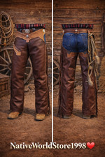 Western brown leather chaps - western,