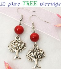 20 Pairs Tree Earrings - Silver Tone Beaded - Bulk Wholesale Job Lot Jewellery