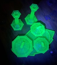 Art Deco Uranium green frosted glass 'Whitby' Bagley dressing table set