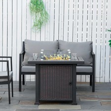 Outdoor Propane Fire Pit Rattan Table Patio Heater Unit Wind Screen Glass Beads